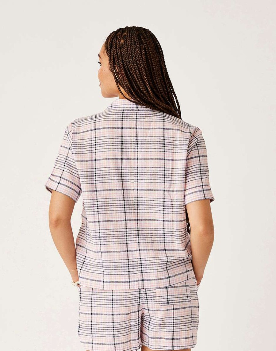 Clothing Carve Designs Short Sleeve | Luca Linen Shirt Navy Plaid