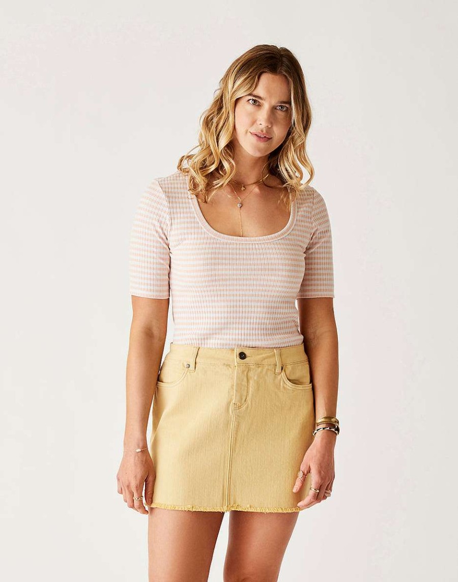 Clothing Carve Designs Short Sleeve | Asher Rib Top Peach Stripe