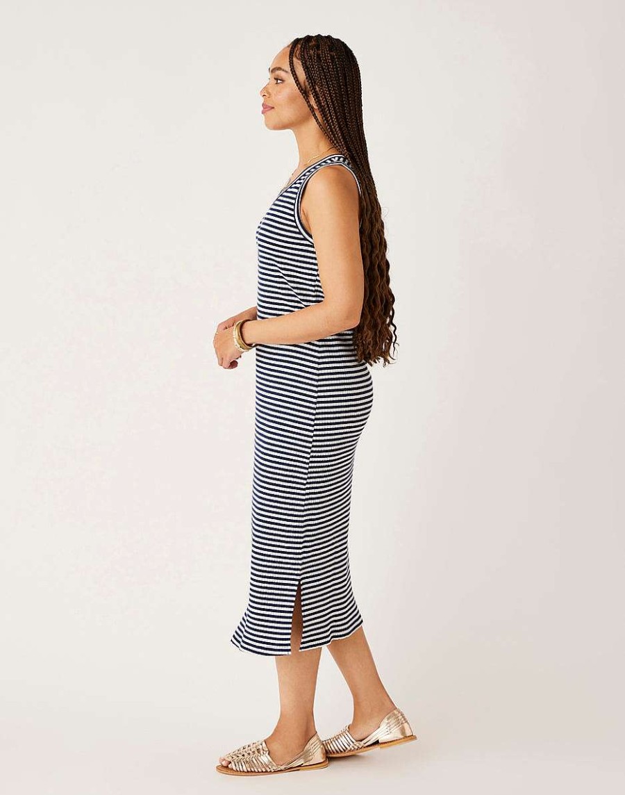 Clothing Carve Designs | Elodie Rib Dress Navy Stripe