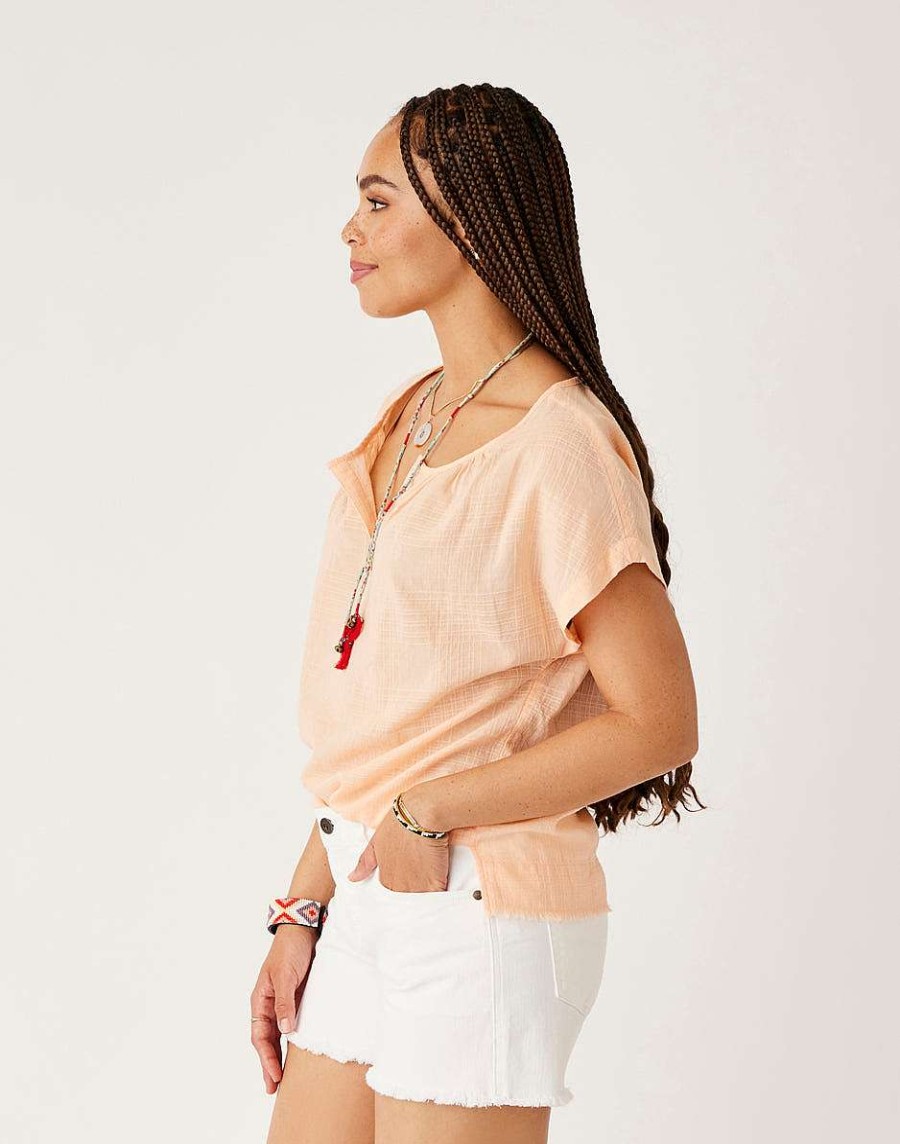 Clothing Carve Designs Short Sleeve | James Textured Top Peach