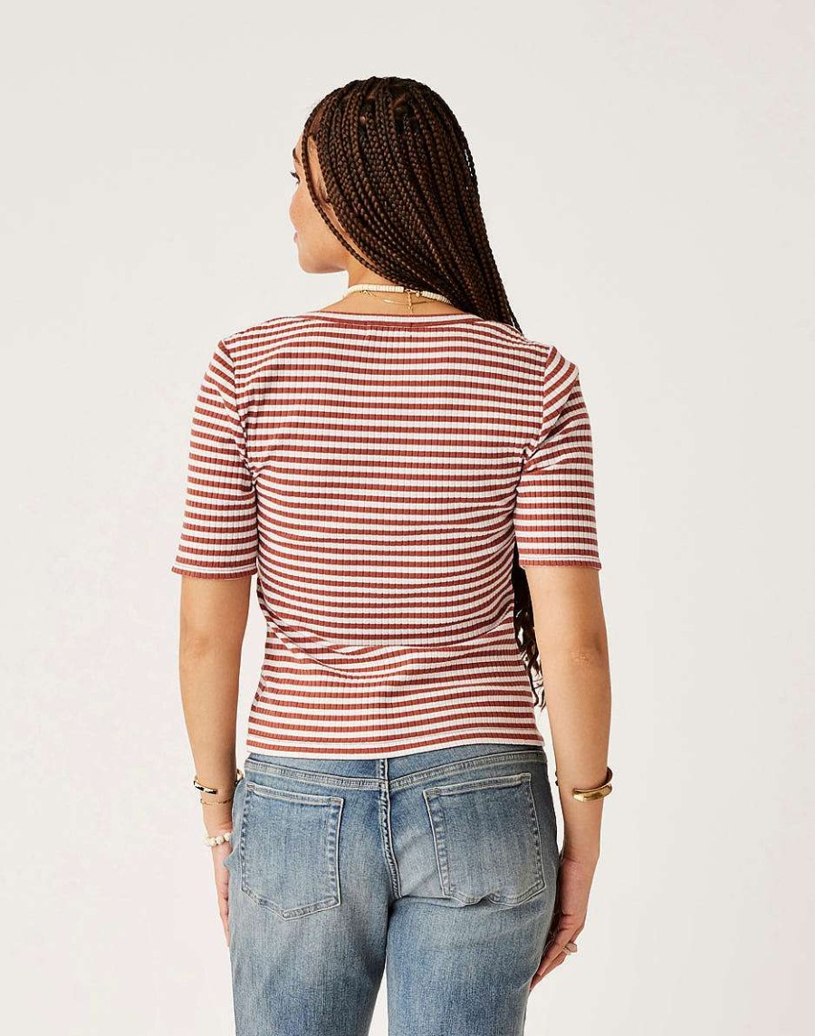 Clothing Carve Designs Short Sleeve | Asher Rib Top Penny Stripe