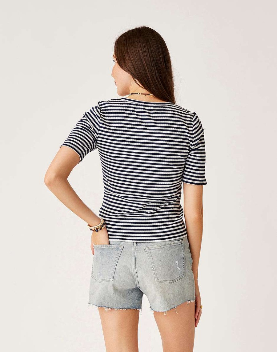 Clothing Carve Designs Short Sleeve | Asher Rib Top Navy Stripe