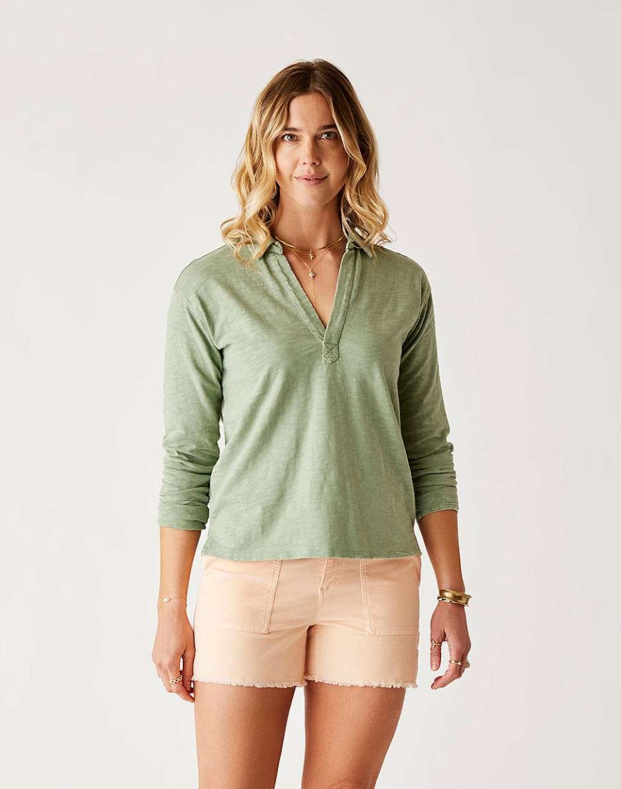 Clothing Carve Designs Long Sleeve | Mara Slub Polo Light Cilantro