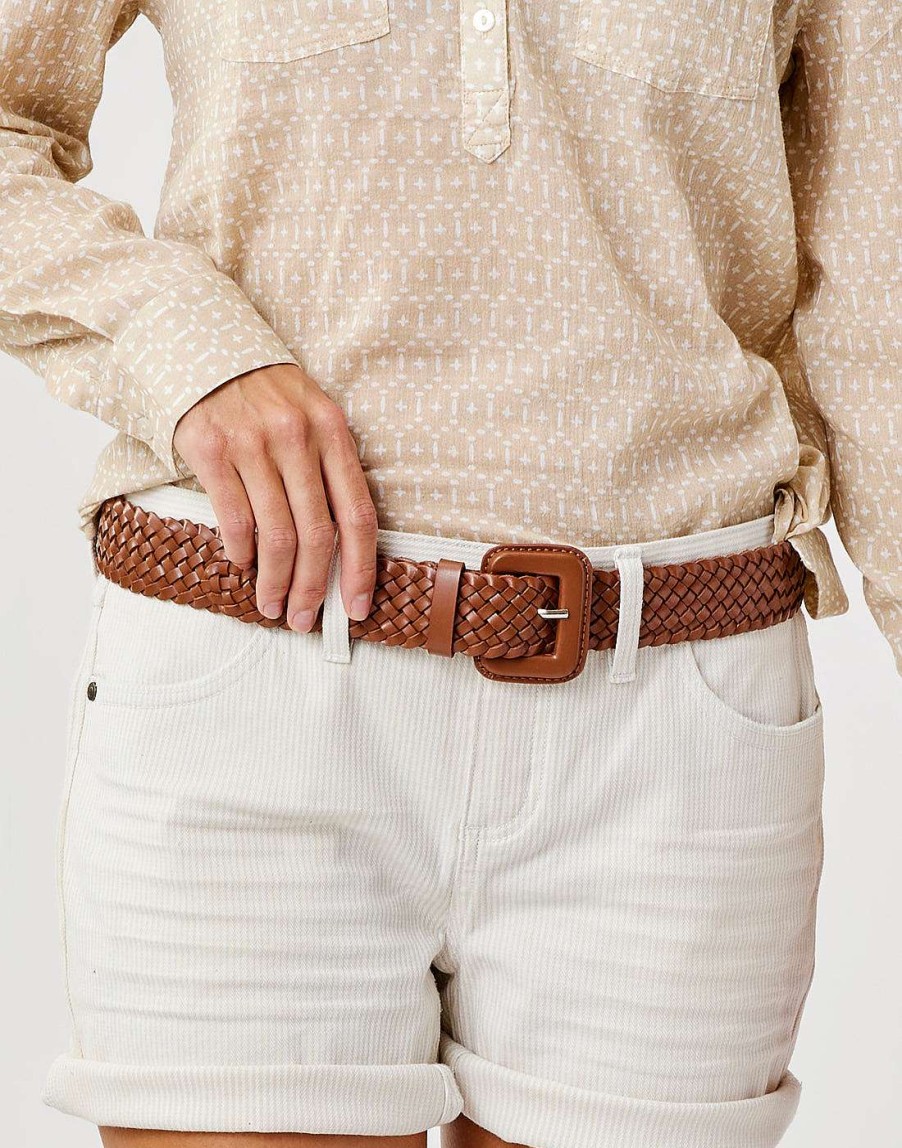 Accessories Carve Designs | Woven Leather Belt Dark Brown