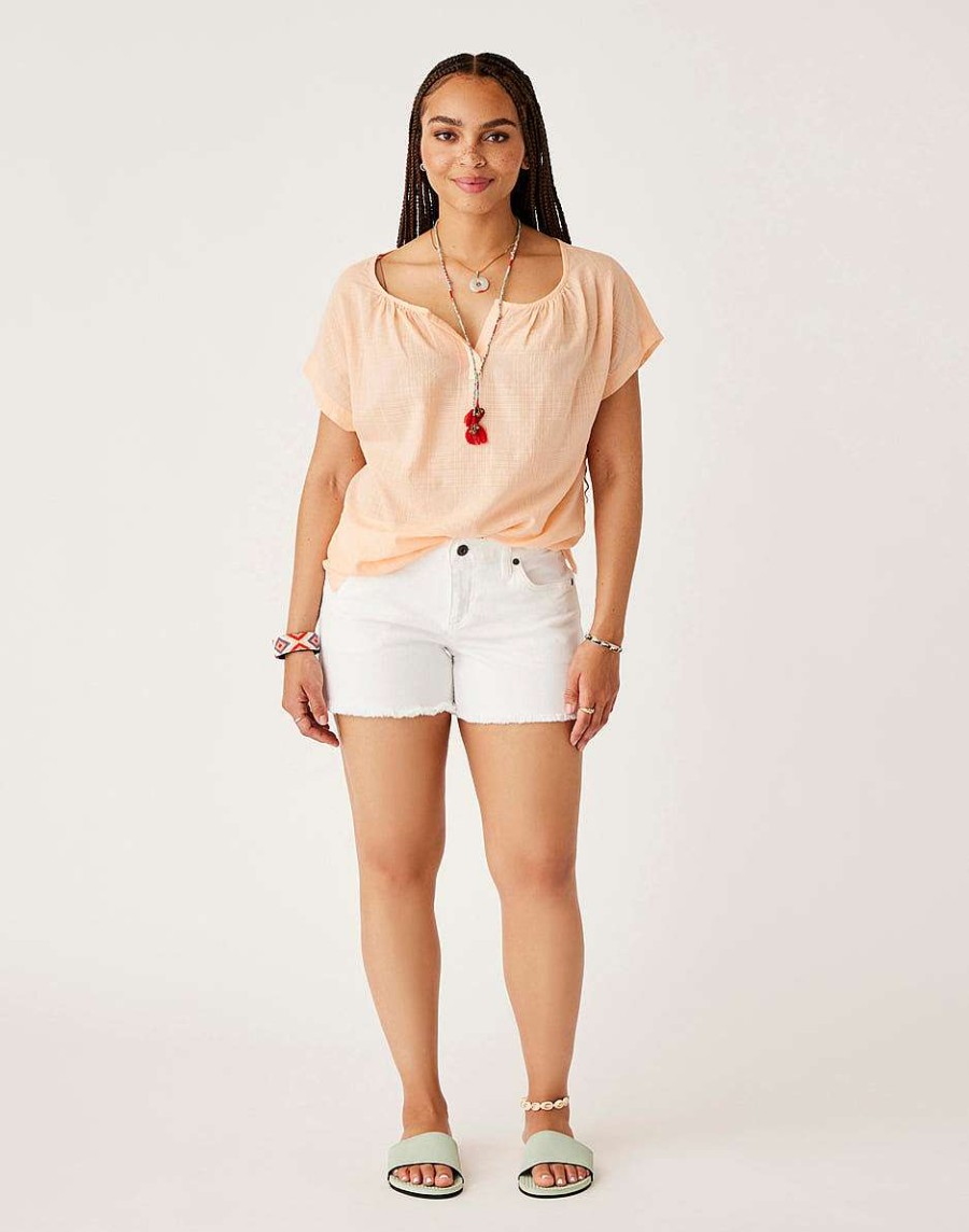 Clothing Carve Designs Short Sleeve | James Textured Top Peach