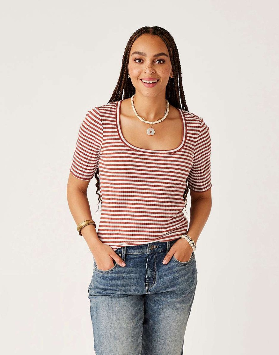 Clothing Carve Designs Short Sleeve | Asher Rib Top Penny Stripe