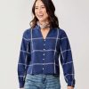 Clothing Carve Designs Long Sleeve | Reagan Twill Long Sleeve Navy Windowpane